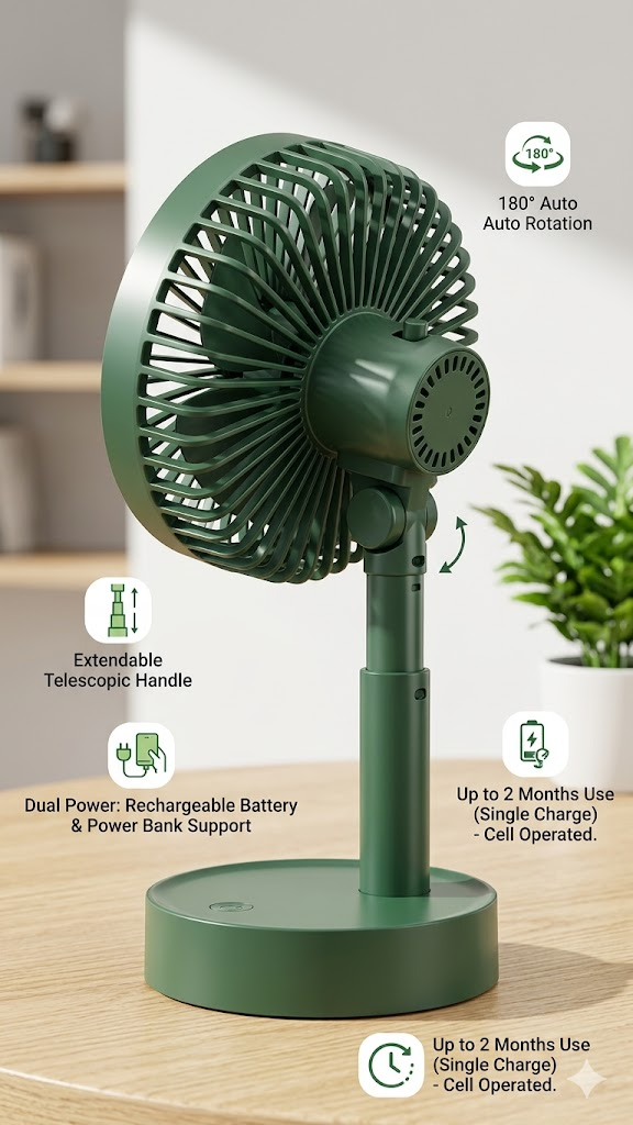 Rotatable Telescopic Portable Fan – Cell Operated